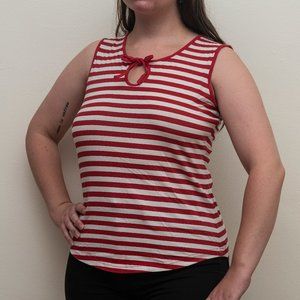 RED AND WHITE STRIPED KEY HOLE TANK TOP